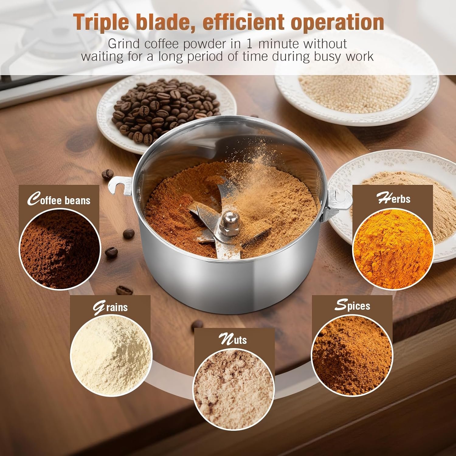 Electric Grain Mill Grinder-Swing Type 3500W 110V 2500g Commercial Grinder - Image 3