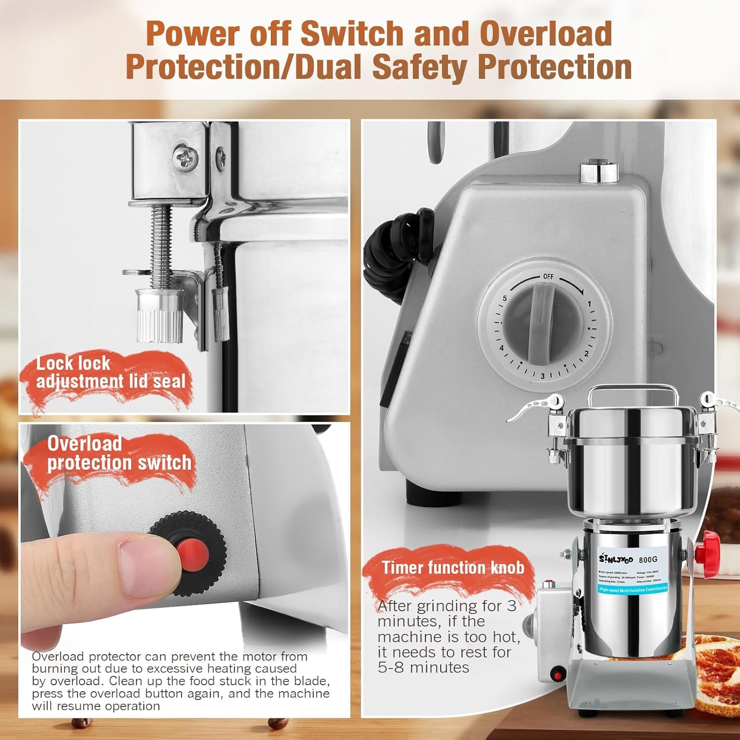 Electric Grain Mill Grinder-Swing Type 3500W 110V 2500g Commercial Grinder - Image 5
