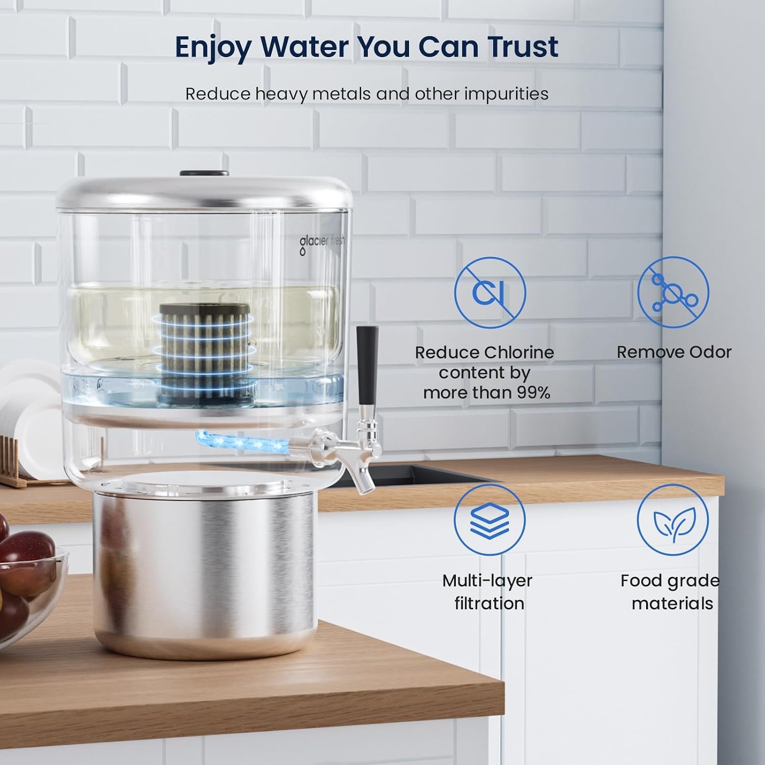 GLACIER FRESH PC04 Gravity-Fed Countertop Water Filtration System - Image 3