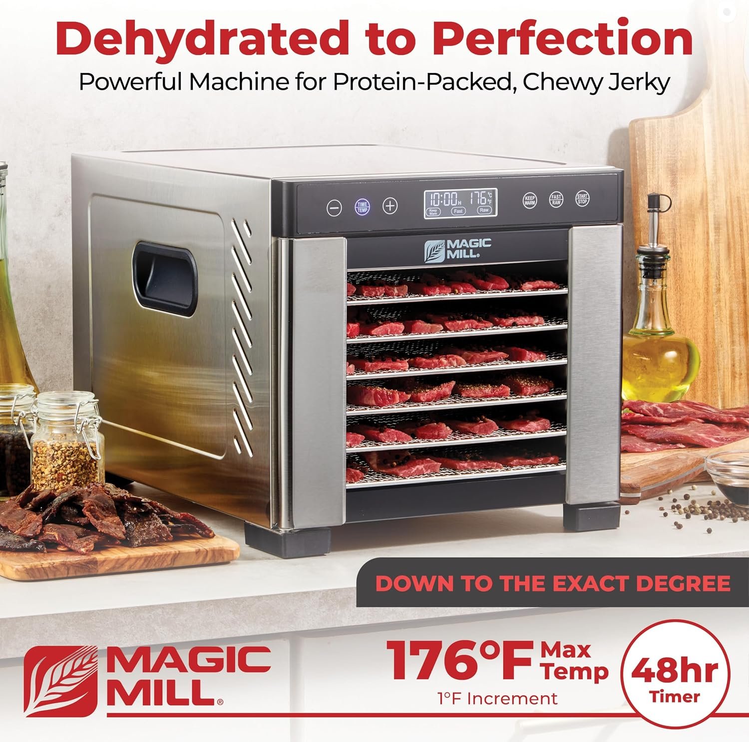 Magic Mill Pro Food Dehydrator Machine | 7 XL Stainless Steel Trays | Dryer for Jerky, Dog Treats, Herb, Meat, Beef, Fruit | Keep Warm Function, Digital Timer and Temperature Control, ETL Approved - Image 2