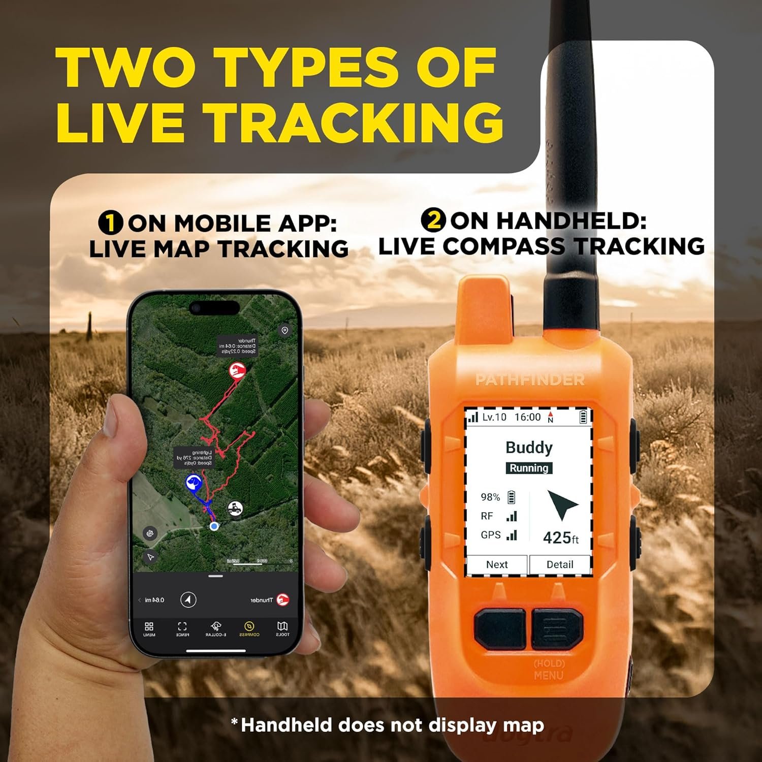 Dogtra PATHFINDER2 Compass Handheld Only - Live GPS Dog Tracking & Training E-Collar Remote (Requires Receiver), Built-in 2" LCD, No Subscription Required, 4 or 9-Mile Range, Expandable to 21 Dogs - Image 3