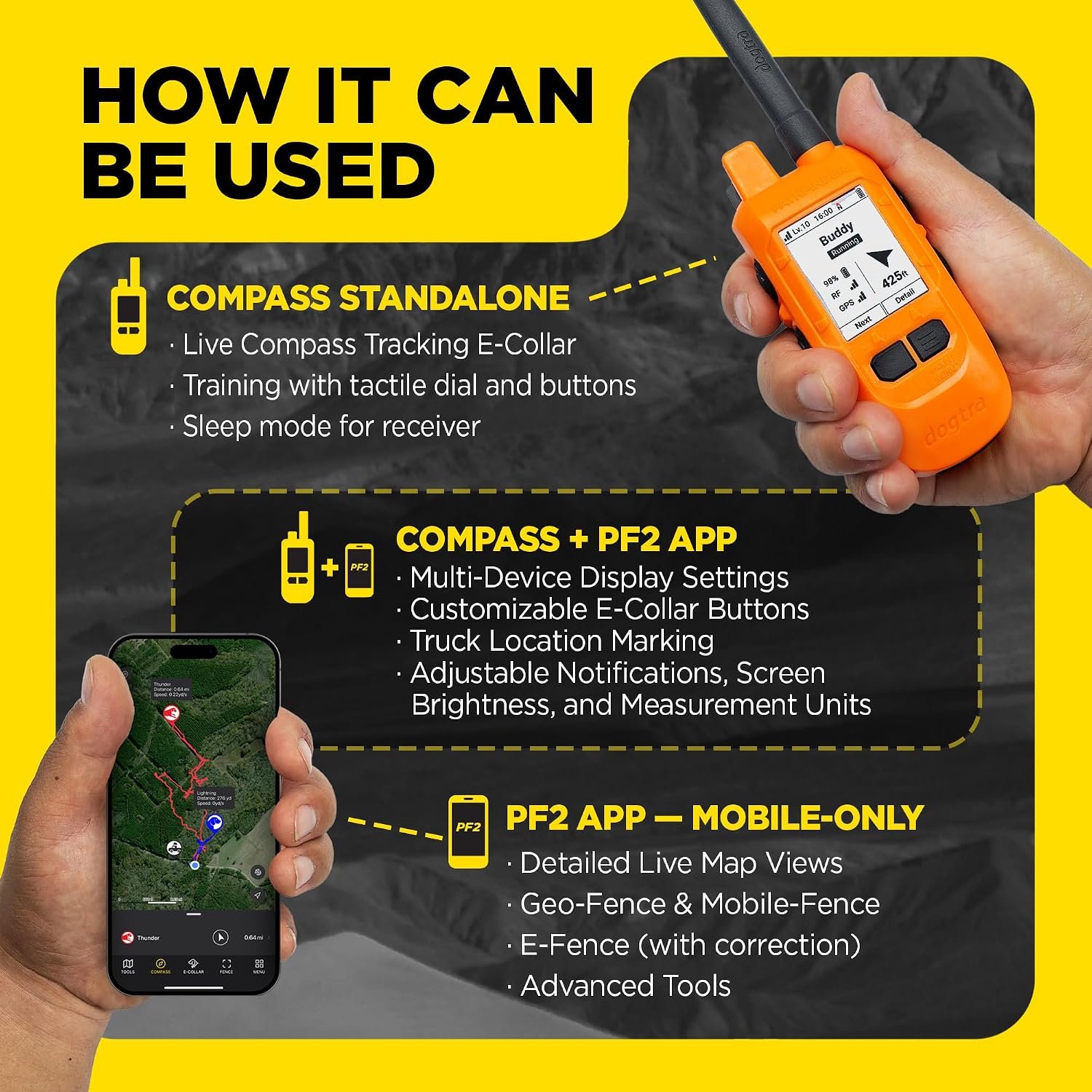 Dogtra PATHFINDER2 Compass Handheld Only - Live GPS Dog Tracking & Training E-Collar Remote (Requires Receiver), Built-in 2" LCD, No Subscription Required, 4 or 9-Mile Range, Expandable to 21 Dogs - Image 8