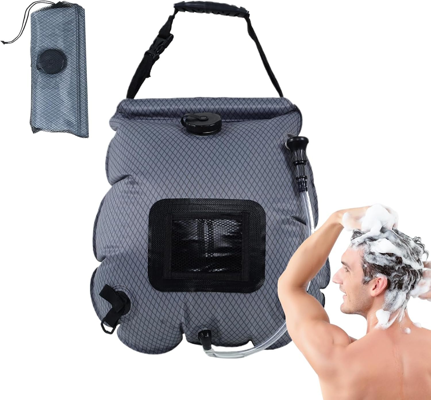 Solar Camping Shower Bag,5 Gal/20L Sun Shower Heating Bag,Leak-Proof Design,On-Off Switchable Head,Suitable for Camping, Hiking, Travel,Beach Swimming
