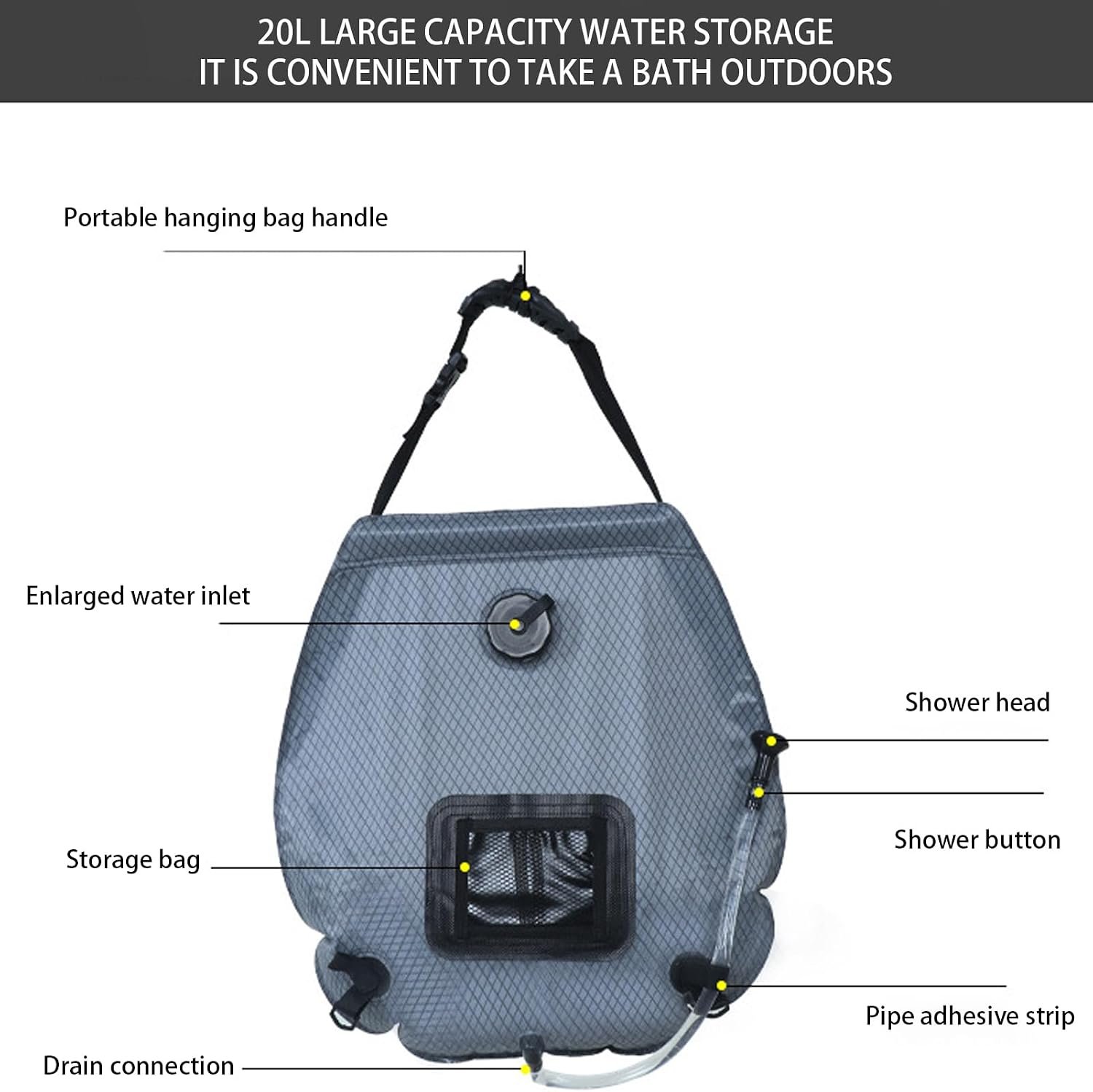 Solar Camping Shower Bag,5 Gal/20L Sun Shower Heating Bag,Leak-Proof Design,On-Off Switchable Head,Suitable for Camping, Hiking, Travel,Beach Swimming - Image 5