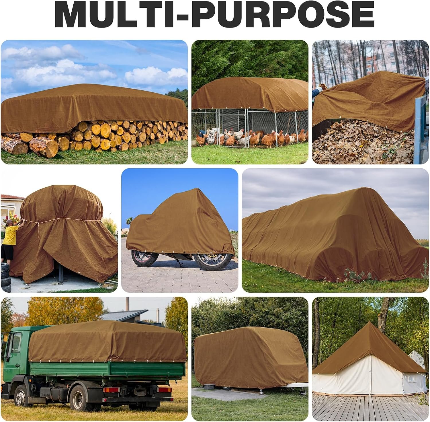 Winpull Heavy Duty Canvas Tarp 10x12 ft, 12oz (350 GSM) Polyester Canvas Water-Resistant Tarp with Rustproof Grommets, Tear-Resistant Outdoor Cover for Wood Piles, Camping, Trailer & Equipment - Image 2