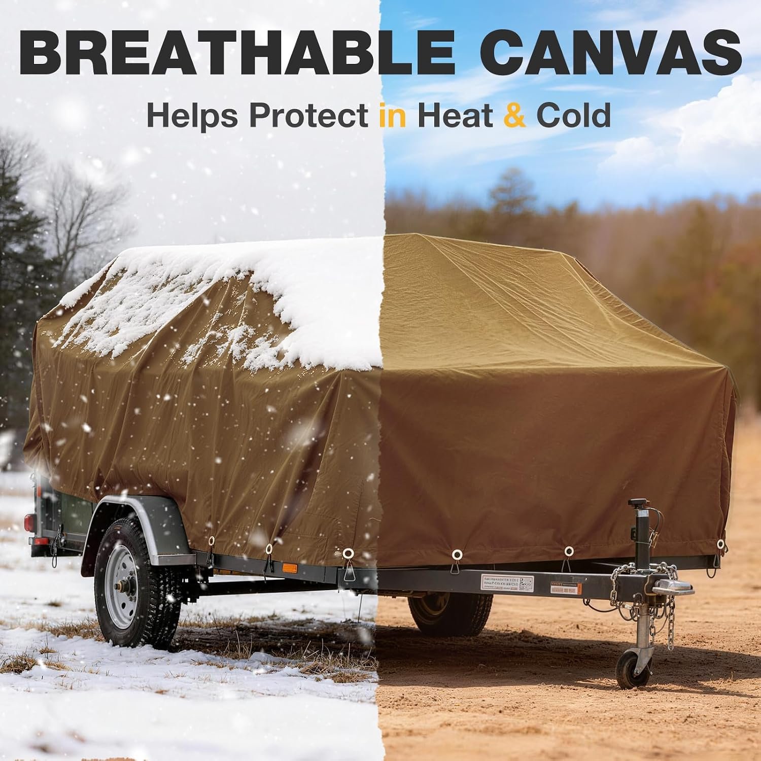 Winpull Heavy Duty Canvas Tarp 10x12 ft, 12oz (350 GSM) Polyester Canvas Water-Resistant Tarp with Rustproof Grommets, Tear-Resistant Outdoor Cover for Wood Piles, Camping, Trailer & Equipment - Image 8