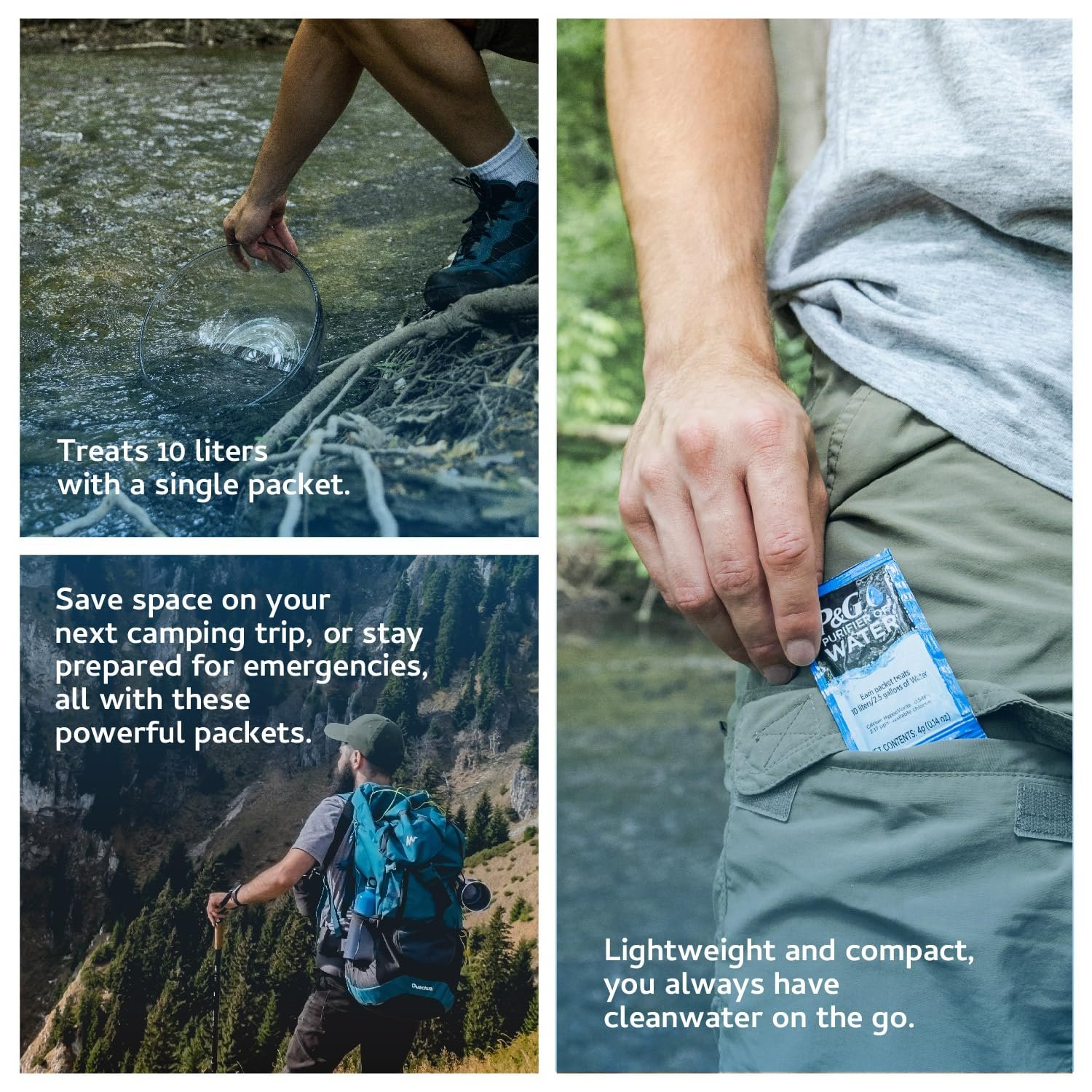 P&G Purifier of Water Portable Water Purifier Packets. Emergency Water Filter Purification Powder Packs for Camping, Hiking, Backpacking, Hunting, and Traveling. (4 Packets) - Image 2