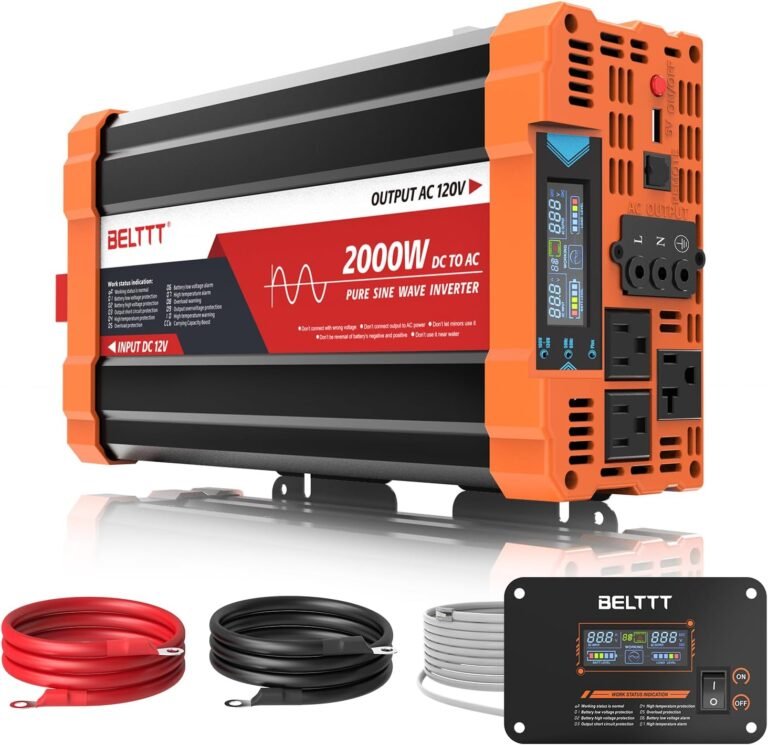 BELTTT 2000W Pure Sine Wave Inverter 12V DC to 120V AC, 4000W Surge