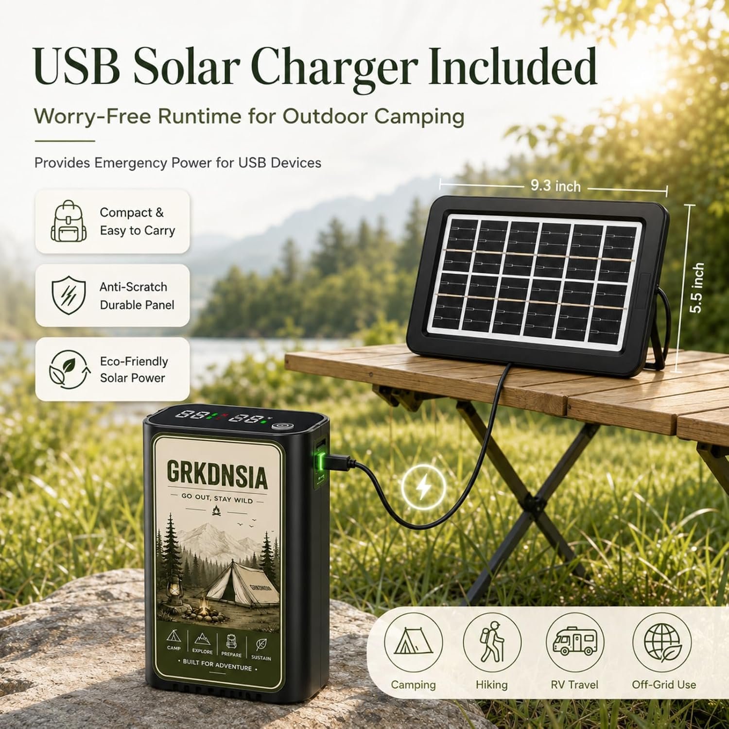 Camping Shower with Heater for USB Solar Charging Panel, Portable Shower Food-Grade Water Jug, 6000mAh Portable Shower Pump, 1500w Immersion Heater with Auto Shut-Off for Outdoor, Camping, Hiking - Image 5