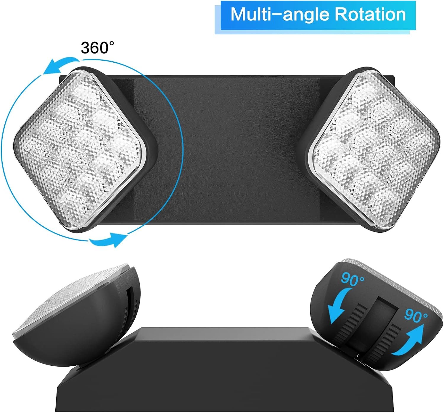 2 Packs Black Led Exit Sign with Emergency Lights &Battery Backup -Adjustable Hardwired 2 LED Head-UL Certified-120-277VAC/Commercial Emergency Lights Fixtures/Emergency Light - Image 5