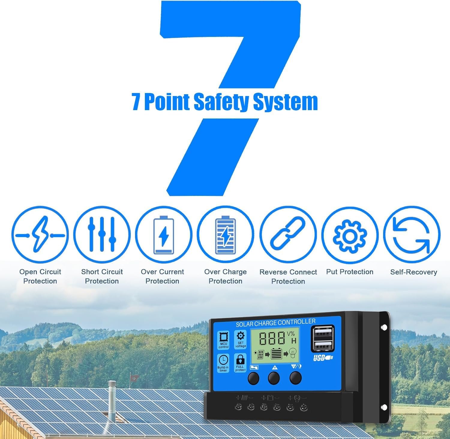 2PCS 30A PWM Solar Charge Controller, 12V 24V Dual USB Solar Panel Battery Intelligent Regulator with LCD Display, Auto Parameter Adjustable, Timer Setting, Multiple Load Control Modes - Image 5
