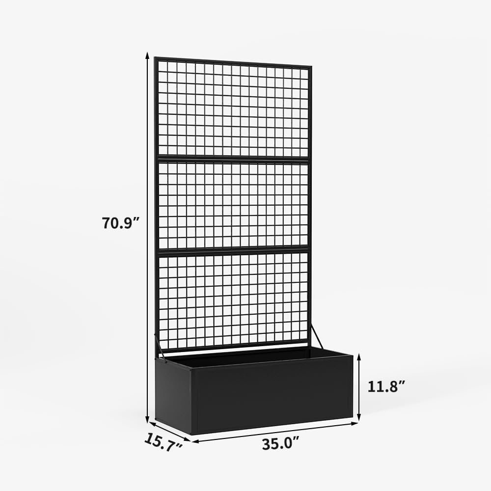 Privacy Planters for Patio – Metal Raised Garden Bed with Trellis and Privacy Screen, 71" x 35" x 16" Planter Box with Drainage Holes for Climbing Plants, Vegetables, and Vines, Outdoor Backyard Black - Image 9