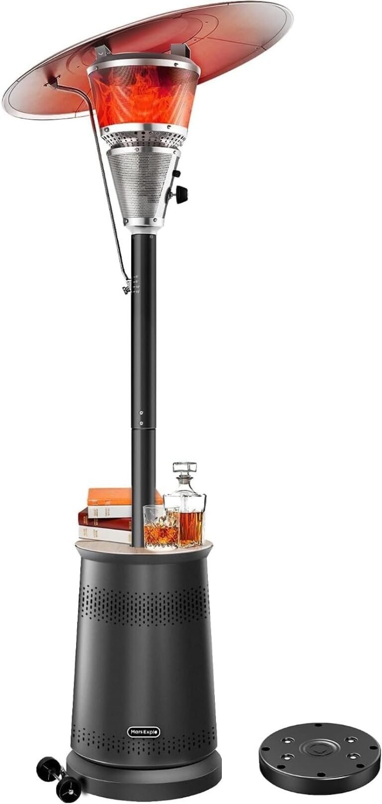 50,000 BTU Patio Heater for Outdoor Use With Adjustable Heat Focusing Top, Portable Propane Patio Heater with Wheels, Stainless Steel Burner for Porch, Deck, Garden, Commercial (Black)