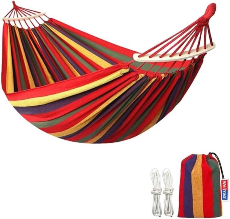 Cotton Canvas Hammock with Tree Straps - Portable Hammock for Outdoor Indoor Patio Backyard, Camping Hammock with Carry Bag, 440lbs Capacity, Without Stand(Red, with bar)