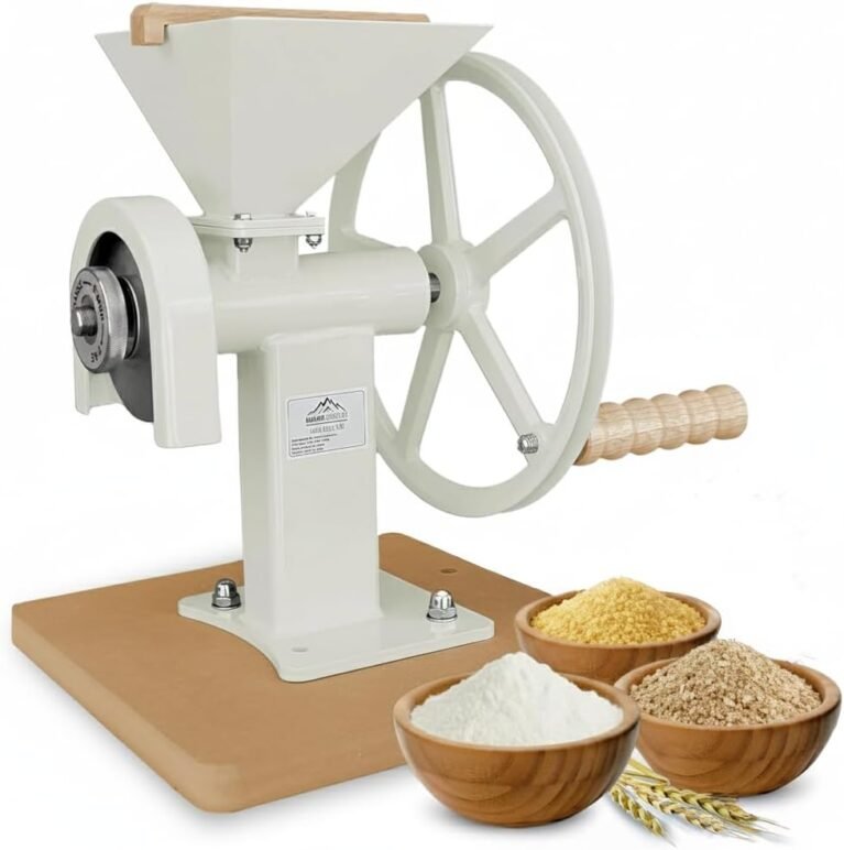 Manual Hand Grain Mill White | Heavy-Duty Hand Operated Food Grinder for Wheat, Corn, Oats, Coffee Beans, Rice & Dry Grains | Hand Crank Kitchen Flour Mill for Home, Camping, Survival & Everyday Use
