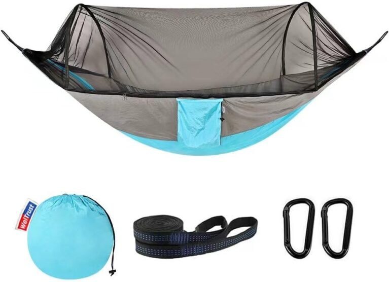 Camping Hammock with Mosquito Net - Double & Single Portable Hammocks with 2 Tree Straps, Lightweight Hammock Tent for Outdoor Camping, Hiking, Backpacking, Beach & Backyard (Blue)