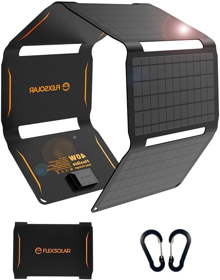 FlexSolar 40W Foldable Solar Panel Charger, USB-C USB-A & DC Outputs