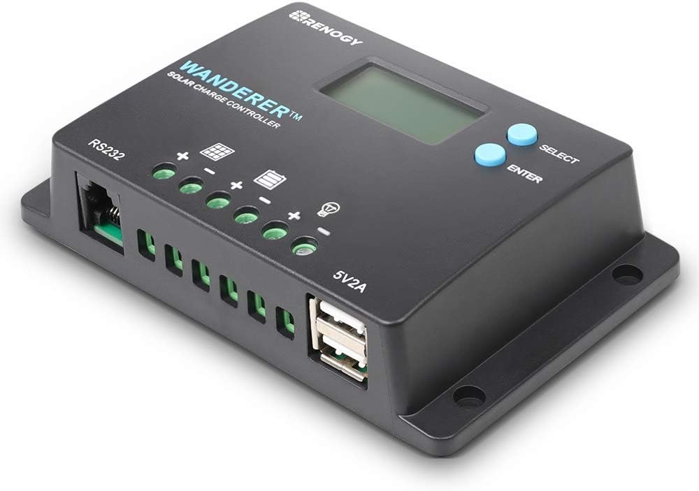 Renogy Wanderer 10A PWM Solar Charge Controller 12/24V for Solar Panels