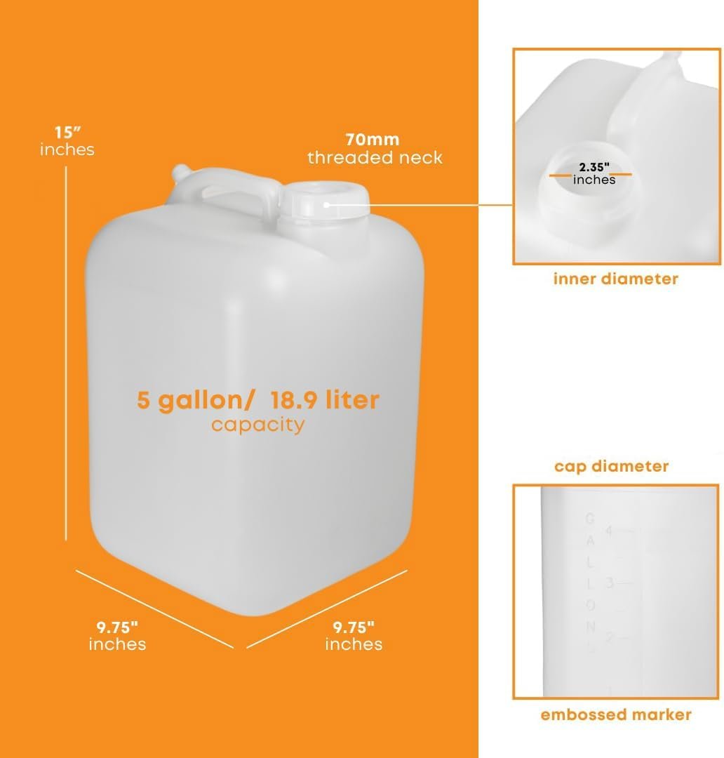 FastRack 5 Gallon Hedpak with Cap (Pack of 2) | BPA-free, Food-Grade, and Leak-Proof | White Water Container | Ideal for brewing, fermentation, or storage - Image 3