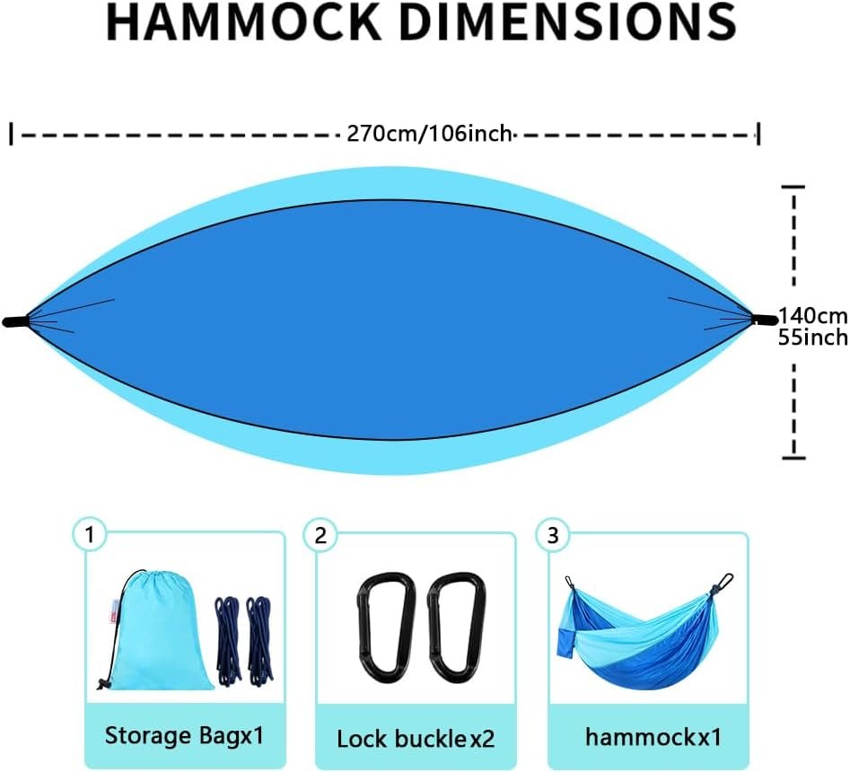 Camping Hammock, Portable Hammocks with Tree Straps & Attached Carry Bag, Travel Tree Hammocks for Outside Indoor Hiking Beach Backpack Travel(Blue, Nylon) - Image 3