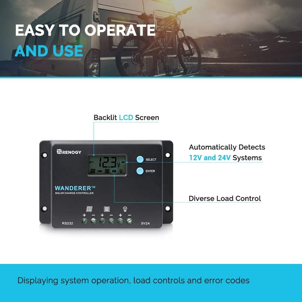 Renogy Wanderer 10A PWM Solar Charge Controller 12/24V for Solar Panels - Image 5