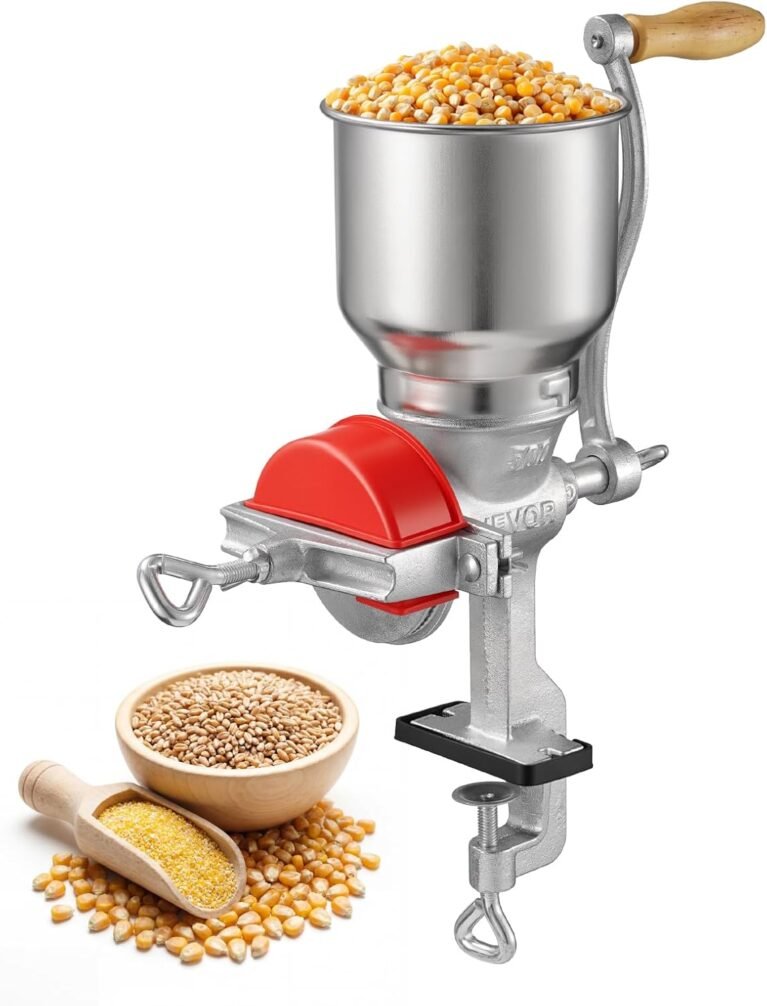 VEVOR Manual Grain Mill with High Hopper, Hand-Crank Corn Grinder, Heavy Duty Cast Iron Wheat Grinding Mill with Stable Table Clamp & Dust Cover for Grains Spices Coffee Beans Nuts