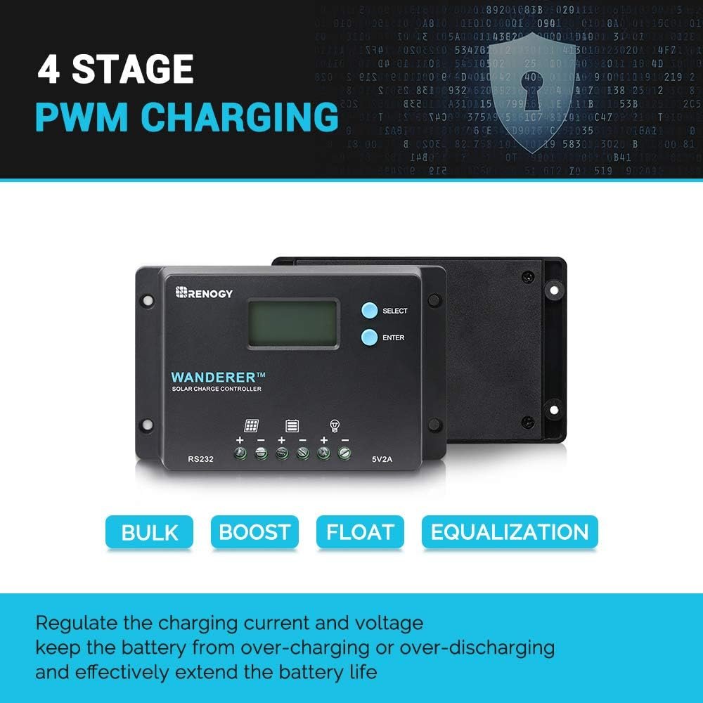 Renogy Wanderer 10A PWM Solar Charge Controller 12/24V for Solar Panels - Image 4