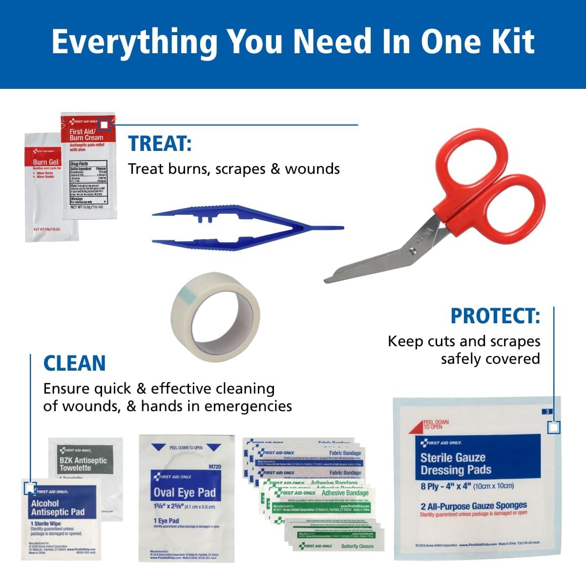 First Aid Only 298 Piece All-Purpose Emergency First Aid Kit for Home, Office, Car, Apartment, Dorm, and Camping, Travel-Friendly Compact Pouch Fits in Backpacks, Suitcases, Cabinets, and Drawers - Image 4
