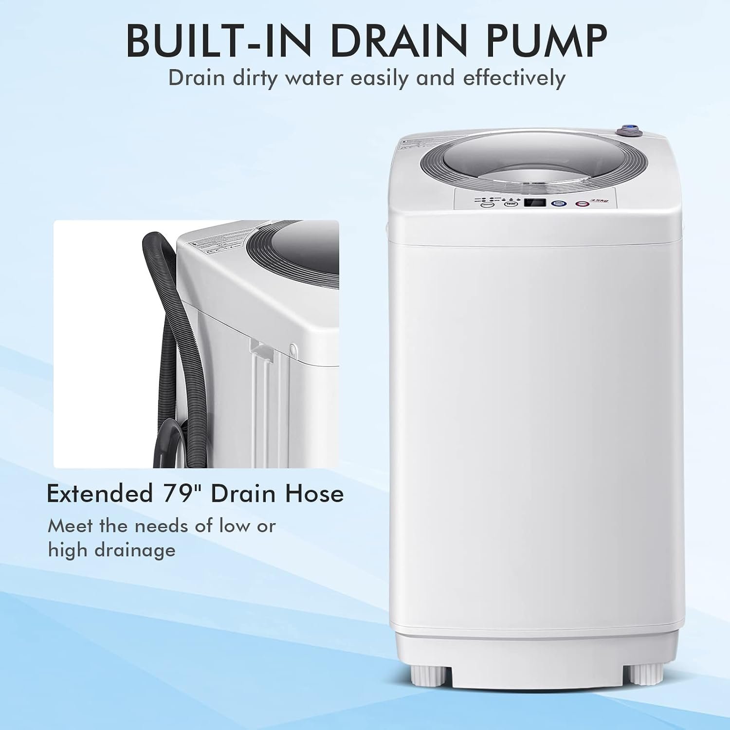 COSTWAY Portable Washing Machine, 8Lbs Capacity Full-automatic Washer with 6 Wash Programs, LED Display, 3 Water Levels, Compact Laundry Washer and Dryer Combo for Home, Apartment, Dorm, RVs - Image 6