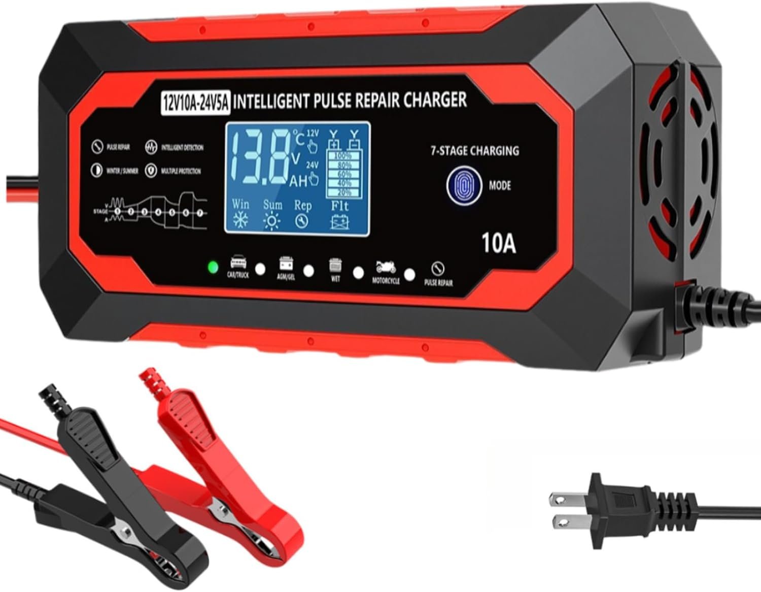Smart Battery Charger 10‑Amp 12V/24V Trickle Charger & Maintainer
