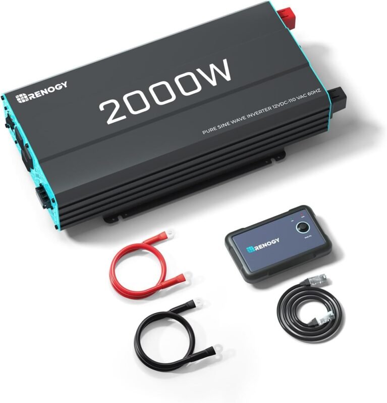 Renogy Inverter P2 2000W Pure Sine Wave Inverter 12V DC to 110V AC Converter, Off-Grid Solar Power Inverters for Vehicles, Truck, RV, Home, with Built-in 5V/2.1A USB/Hardwire Port, Remote Controller