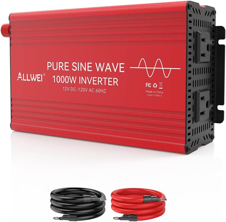 ALLWEI 1000W Pure Sine Wave Inverter, 12V DC to 120V AC Converter