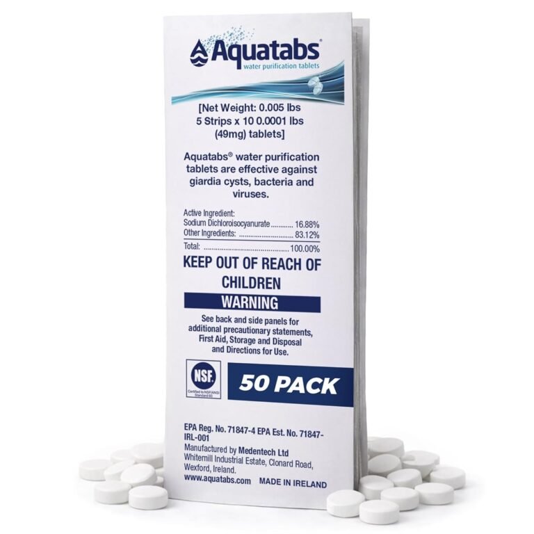 Aquatabs 49mg Water Purification Tablets, 50 Pack, Hiking & Camping