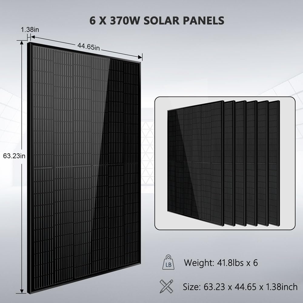 SUNGOLDPOWER 6500W Off Grid System Complete Solar Kit, 1 * 6500W 120/240Vac Solar Inverter UL1741+6 * 370W Mono Solar Panels + 1 * 100Ah 51.2V Lifepo4 Battery UL1973, for House Storage (SGM-655M) - Image 4
