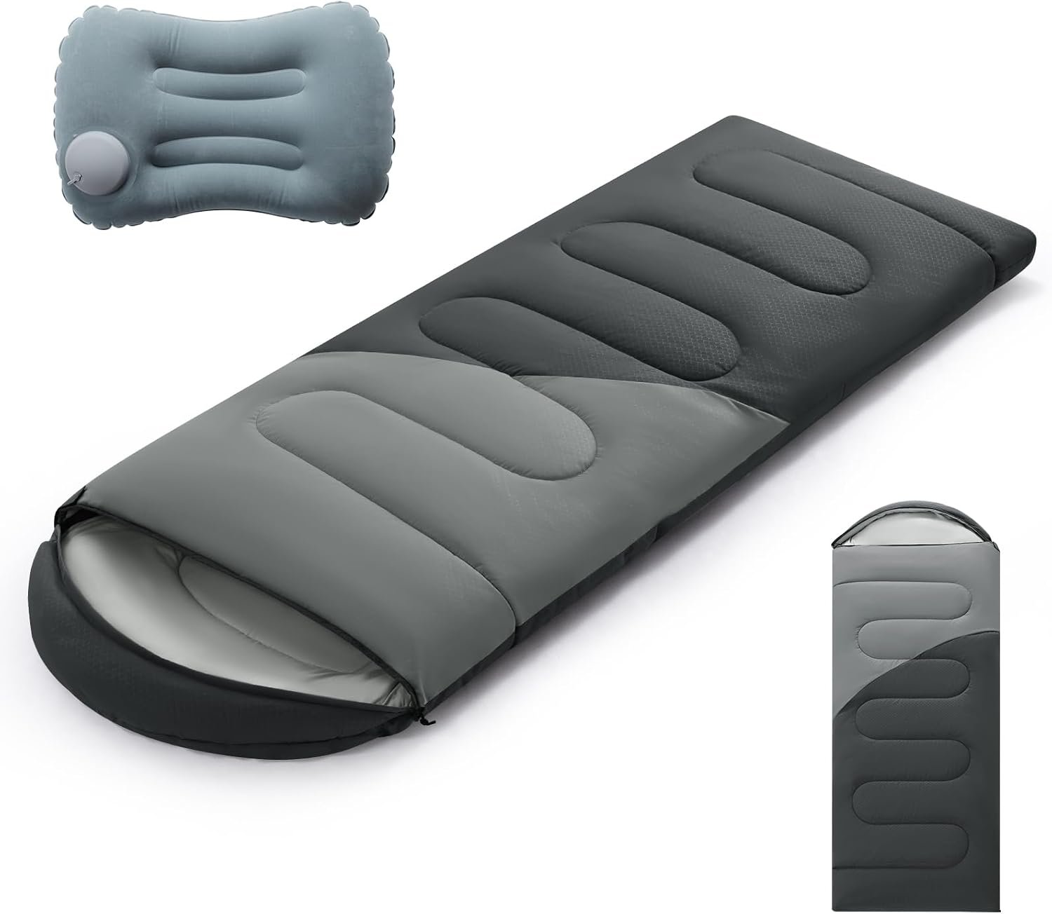 Camping Sleeping Bag for Adults 3-4 Season, Cold Weather Rated Sleeping Bag Waterproof Windproof with Inflatable Pillow, Breathable Foot Zipper, Soft Brushed Fabric, Portable for Outdoor Hiking Travel