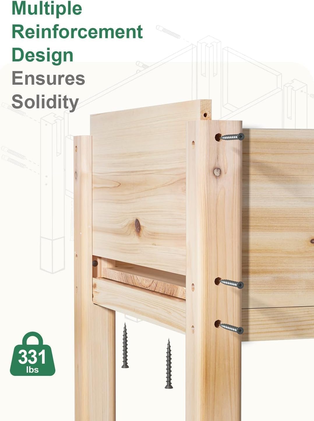 MIXC 331lb Capacity Sturdy Wooden Raised Garden Bed Outdoors with Legs - Image 4
