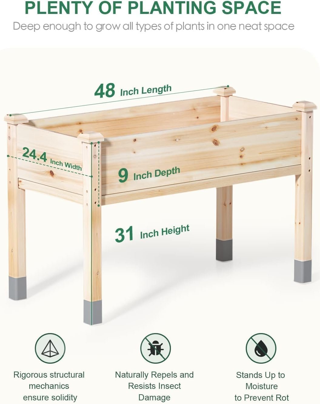 MIXC 331lb Capacity Sturdy Wooden Raised Garden Bed Outdoors with Legs - Image 3