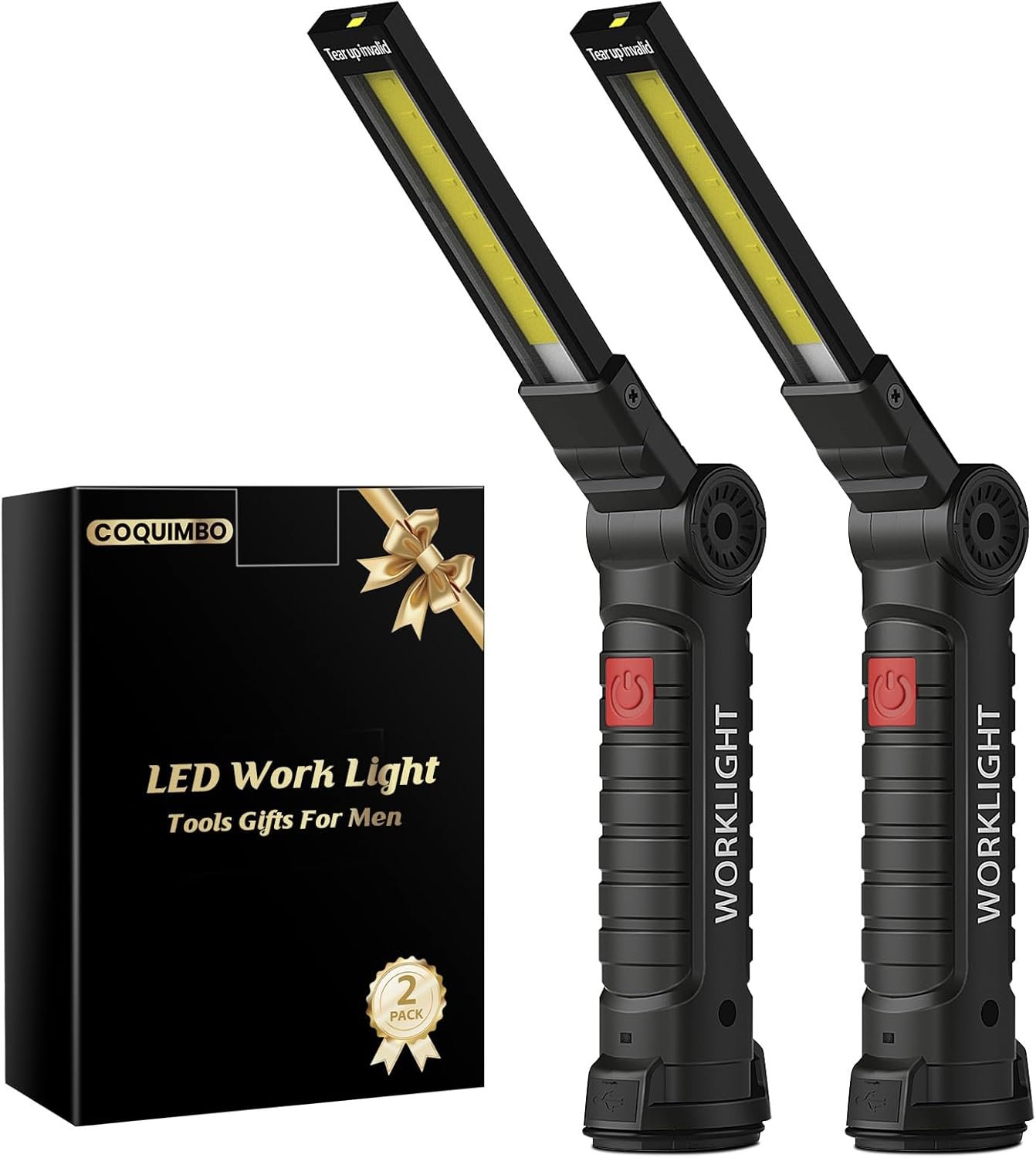 Coquimbo 2 Pack Rechargeable Work Light, Christmas Dad Gifts for Men Him