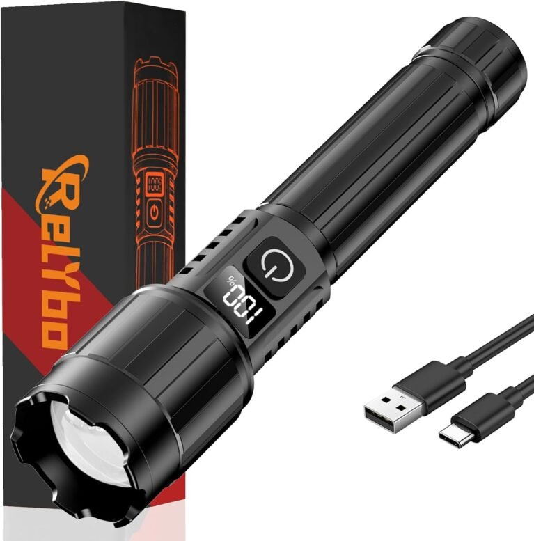 Relybo LED Flashlight Rechargeable 100000 High Lumens,12H & Long Range
