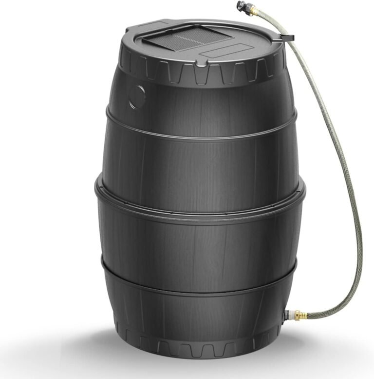 45 Gallon Rain Barrel for Gutter Rainwater Collection, BPA-Free Water Catcher with Mesh Screen, Lid, Spigot and Hose, Outdoor Water Storage for Garden Watering and Lawn Care