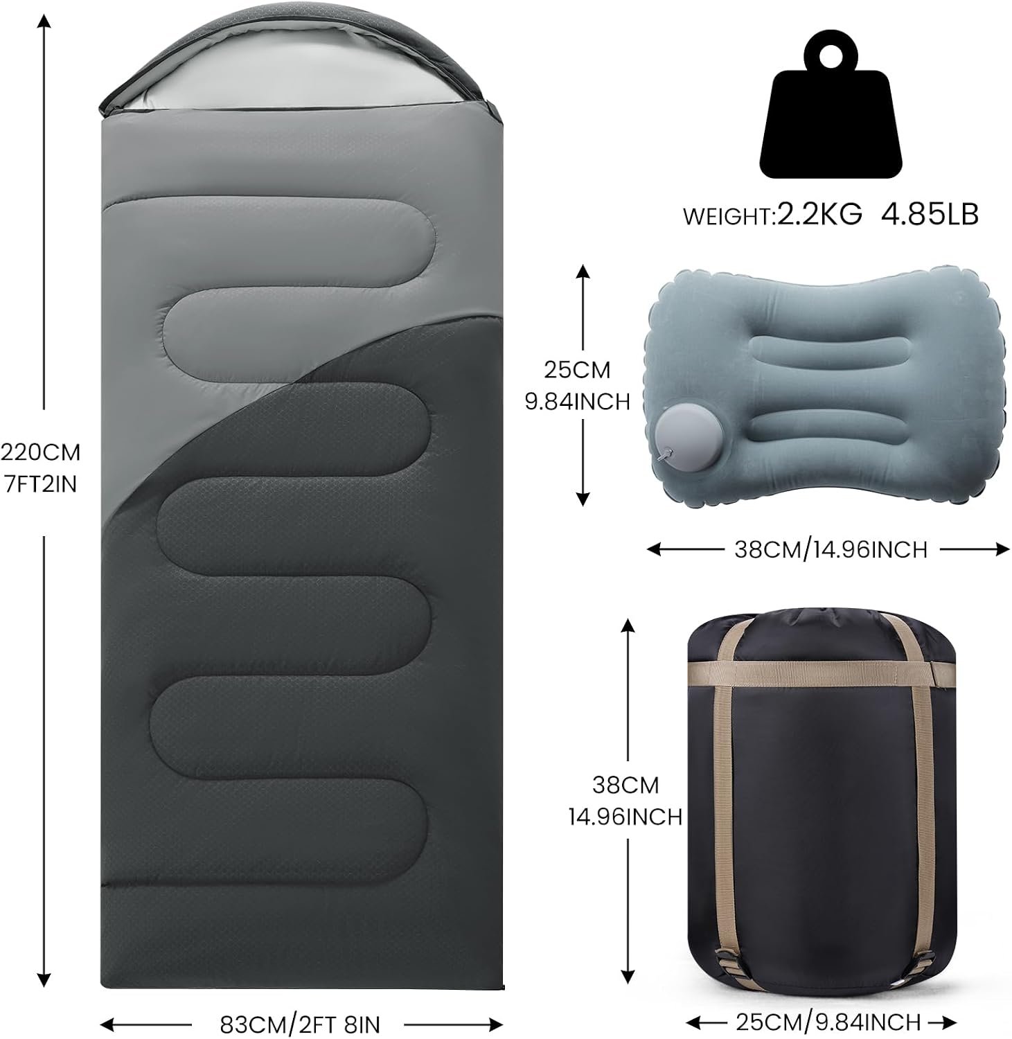 Camping Sleeping Bag for Adults 3-4 Season, Cold Weather Rated Sleeping Bag Waterproof Windproof with Inflatable Pillow, Breathable Foot Zipper, Soft Brushed Fabric, Portable for Outdoor Hiking Travel - Image 3