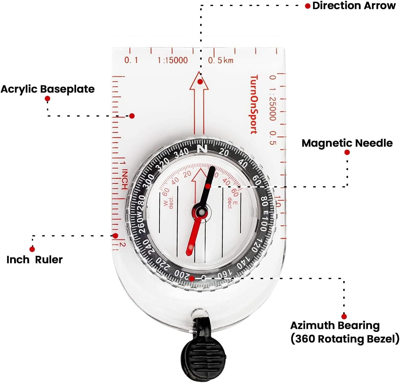 Boy Scout TurnOnSport Orienteering Hiking Compass - Kids, Waterproof & Lightweight, Mini, Survival, Camping Kit - Image 2