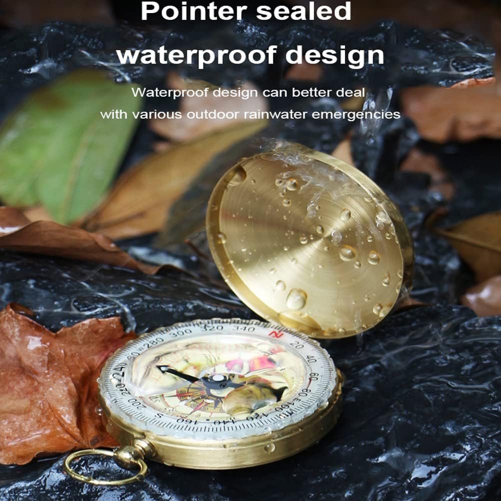 Camping Survival Compass for Hiking,Small Golden Pocket Compass for Kids,Glow in The Dark Waterproof Vintage Metal Military GearCompass for Hunting Backpacking Outdoor Navigation Tool (Golden) - Image 4
