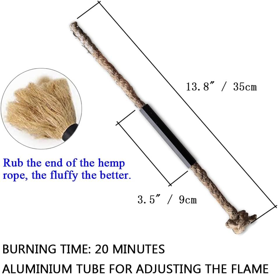 Fire Starter Survival Kit, Larger Ferro Rod with Striker Lanyard 3in Long Flint and Steel, 13.8in Wick Hemp Cord, Multifunctional Bag - Image 6