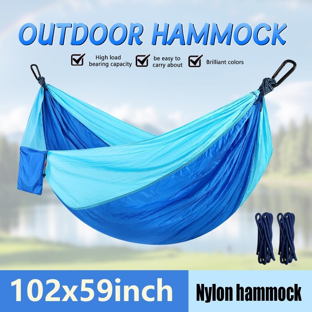 Camping Hammock, Portable Hammocks with Tree Straps & Attached Carry Bag, Travel Tree Hammocks for Outside Indoor Hiking Beach Backpack Travel(Blue, Nylon) - Image 7