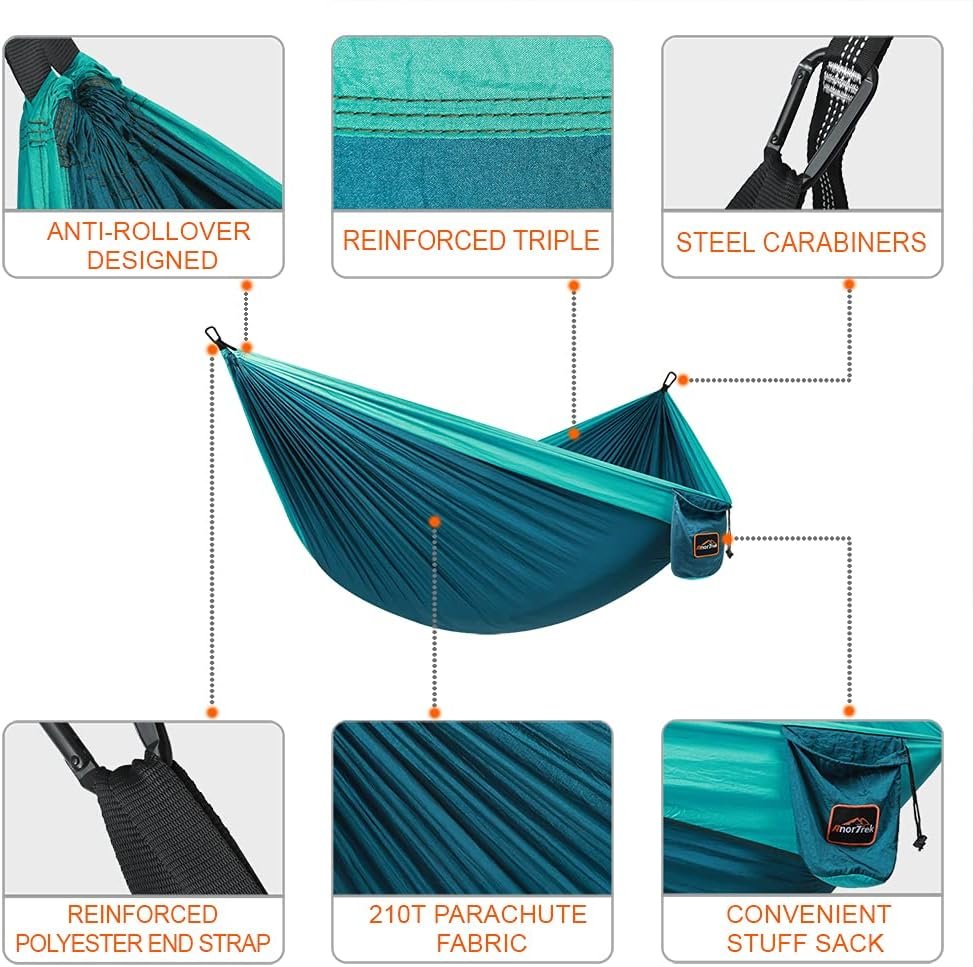 AnorTrek Camping Hammock, Super Lightweight Portable Parachute Hammock with Two Tree Straps Single or Double Nylon Travel Tree Hammocks for Camping Backpacking Hiking - Image 2