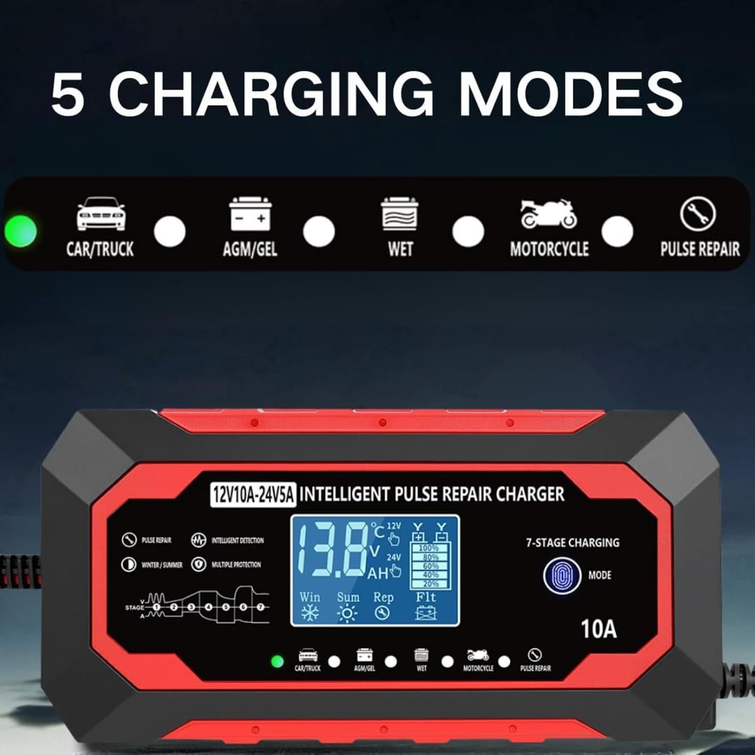 Smart Battery Charger 10‑Amp 12V/24V Trickle Charger & Maintainer - Image 3