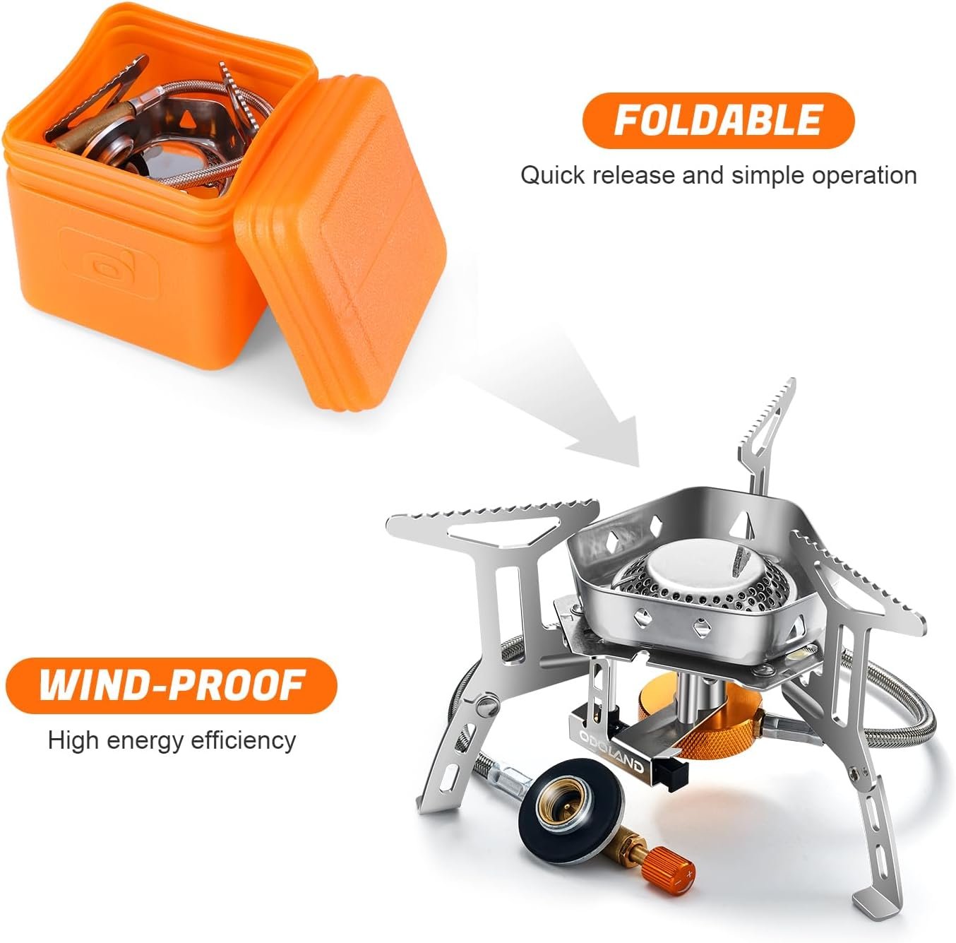 Odoland 3500W/6800W Windproof Camp Stove Camping Gas Stove with Fuel Canister Adapter, Piezo Ignition, Carry Case, Portable Collapsible Stove Burner for Outdoor Backpacking Hiking and Picnic - Image 5