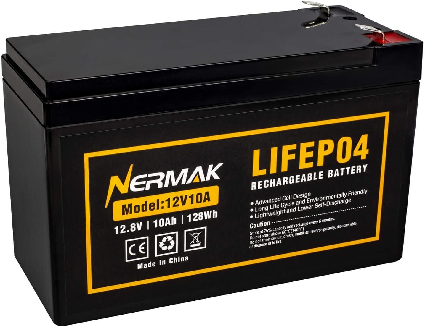 NERMAK 12V 10Ah Lithium LiFePO4 Deep Cycle Battery with 10A BMS,Lightweight