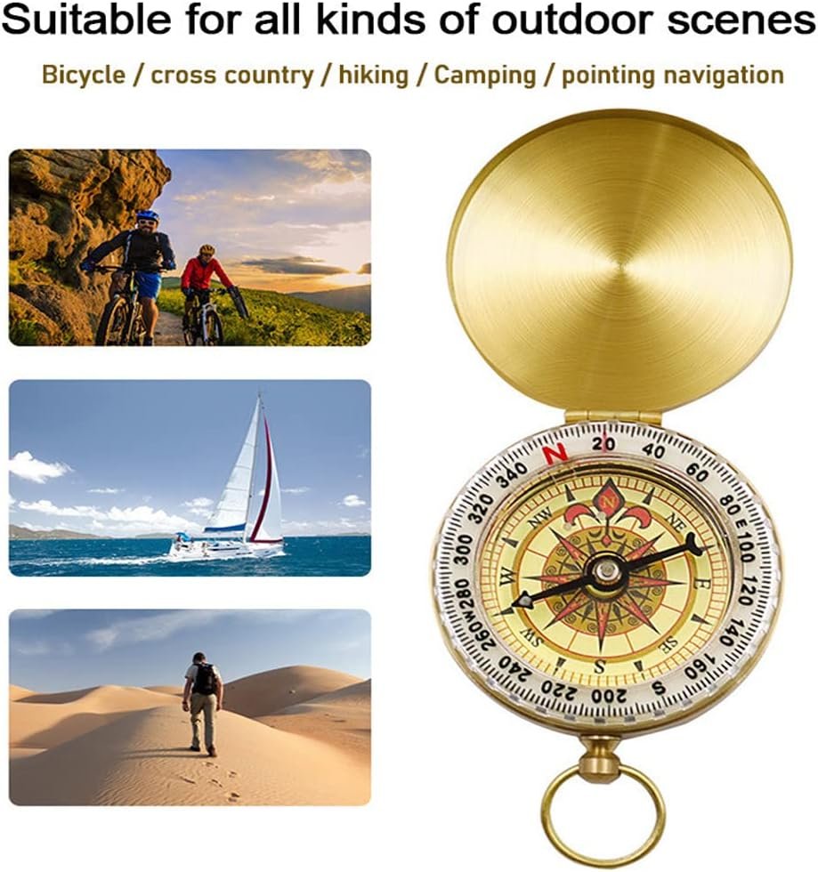 Camping Survival Compass for Hiking,Small Golden Pocket Compass for Kids,Glow in The Dark Waterproof Vintage Metal Military GearCompass for Hunting Backpacking Outdoor Navigation Tool (Golden) - Image 6